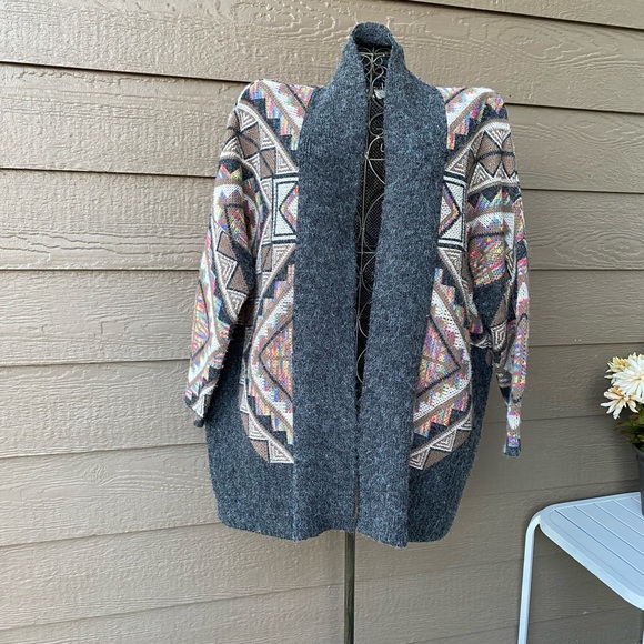 Debut Aztec Print Oversized Open Draped Cardigan Sweater S/M - Picture 1 of 14